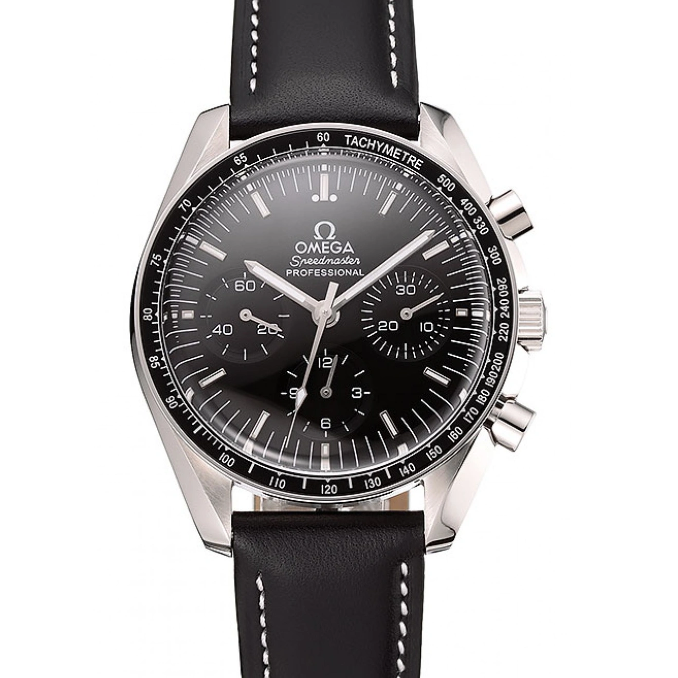 1025 Swiss Omega Speedmaster Professional Black Dial Black Leather Bracelet 1453936